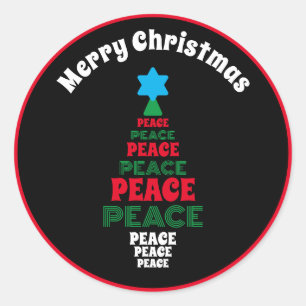 Adesivo Redondo Feliz Natal Vermelho e Árvore Verde da Paz