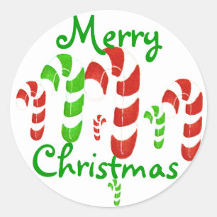 Adesivo Redondo Feliz Natal vermelho e bastão de doces verde