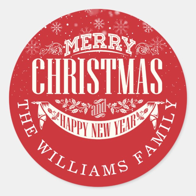 Adesivo Redondo Feliz Natal Vermelho e um Feliz Ano Novo (Frente)