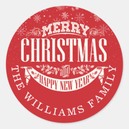 Adesivo Redondo Feliz Natal Vermelho e um Feliz Ano Novo