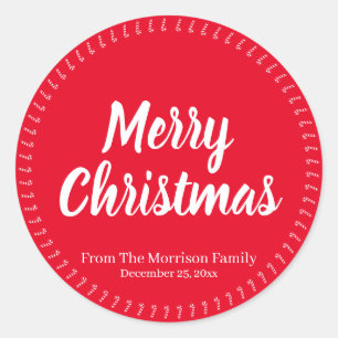 Adesivo Redondo Feliz Natal vermelho nome personalizado canavial