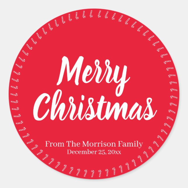 Adesivo Redondo Feliz Natal vermelho nome personalizado canavial (Frente)
