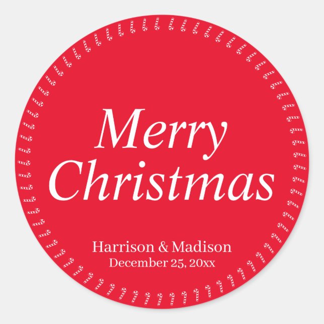 Adesivo Redondo Feliz Natal vermelho nome personalizado favorito (Frente)