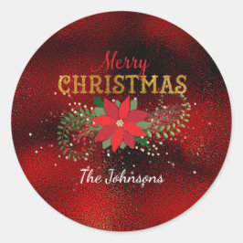 Adesivo Redondo Feliz Natal Vidro Vermelho Inglês
