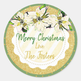 Adesivo Redondo Feliz Natal - Vinhetas de Poinsettia Personalizada