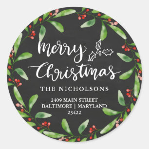 Adesivo Redondo Feliz Natal Vintage Chalkboard Return Address