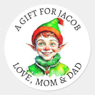 Adesivo Redondo Feliz Natal Vintage Little Elf To and From