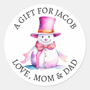 Adesivo Redondo Feliz Natal   Vintage Watercolor Snowman