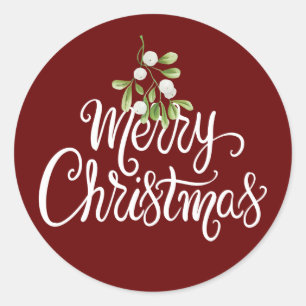 Adesivo Redondo Feliz Natal Visco Bordô Script Elegante