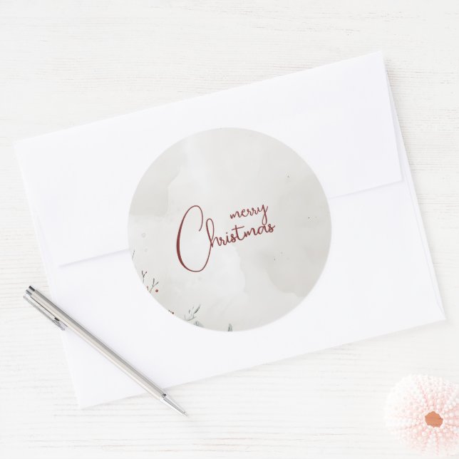Adesivo Redondo Feliz Natal Watercolor Berry Winter Non-Photo (Envelope)