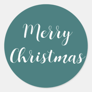 Adesivo Redondo Feliz Natal White Script Teal Verde Simples
