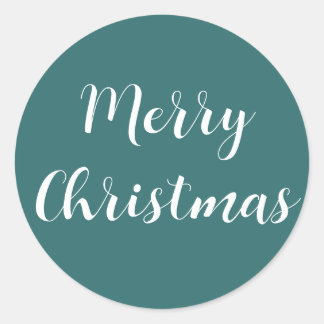 Adesivo Redondo Feliz Natal White Script Teal Verde Simples