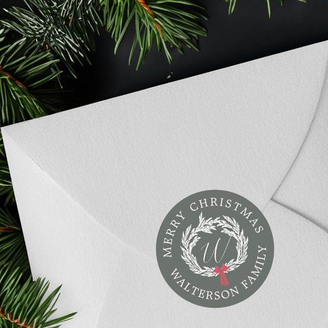 Adesivo Redondo Feliz Natal Winter Garland Wreath Monograma (Criador carregado)