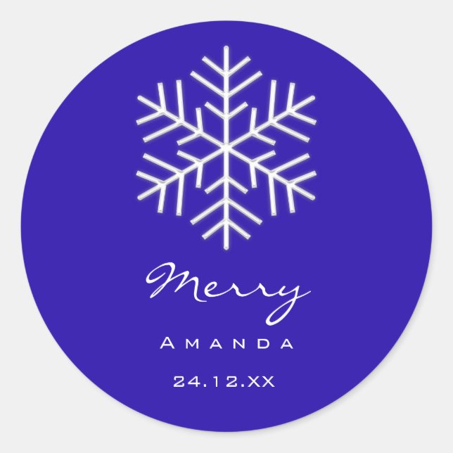 Adesivo Redondo Feliz Natal Winter Royal Blue Snowflake (Frente)