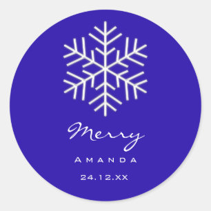 Adesivo Redondo Feliz Natal Winter Royal Blue Snowflake