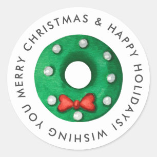 Adesivo Redondo Feliz Natal Wreath Cookie Personalizado