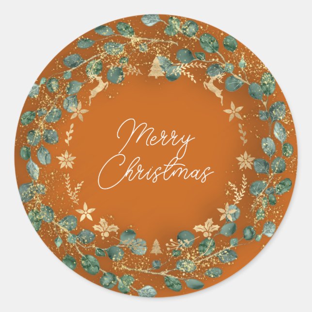Adesivo Redondo Feliz Natal Wreath Green Woodland (Frente)