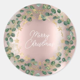 Adesivo Redondo Feliz Natal Wreath Green Woodland Rosa