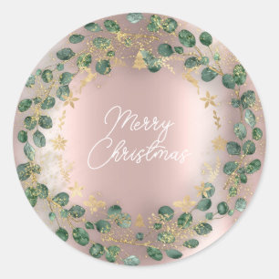 Adesivo Redondo Feliz Natal Wreath Green Woodland Rosa