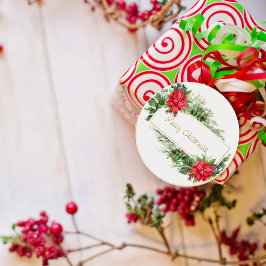 Adesivo Redondo Feliz Natal Wreath Intitulado Winter Red Saudação