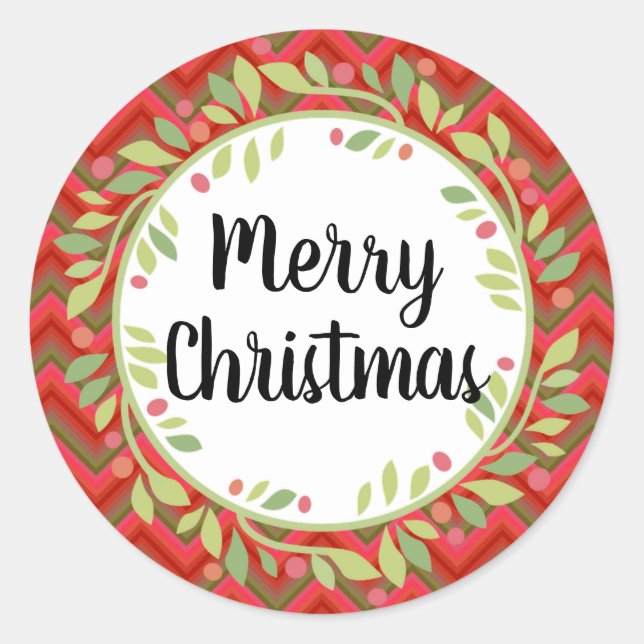 Adesivo Redondo Feliz Natal Wreath Retro Red (Frente)