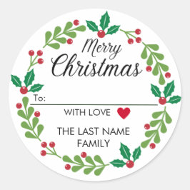 Adesivo Redondo Feliz Natal Wreath Stickers com Heart To From