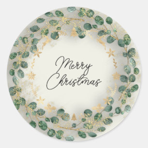 Adesivo Redondo Feliz Natal Wreath Verde Cinzas de madeira