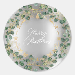 Adesivo Redondo Feliz Natal Wreath Verde Woodland Silver