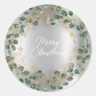 Adesivo Redondo Feliz Natal Wreath Verde Woodland Silver