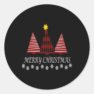 Adesivo Redondo Feliz Natal Xadrez Árvore Floco de Neve Feriado de