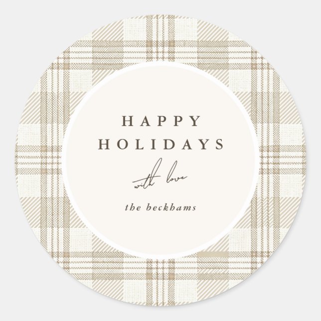 Adesivo Redondo Feliz Natal Xadrez Bege Macio (Frente)