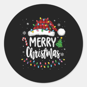 Adesivo Redondo Feliz Natal Xadrez Vermelha Família Luzes Xmas Hom