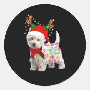Adesivo Redondo Feliz Natal Xmas Westie Dog Reindeer Cosplay