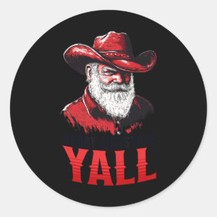 Adesivo Redondo Feliz Natal Yall Cowboy Papais noeis Texas Western
