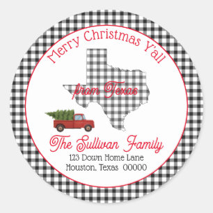 Adesivo Redondo Feliz Natal Y'all do Texas Return Address