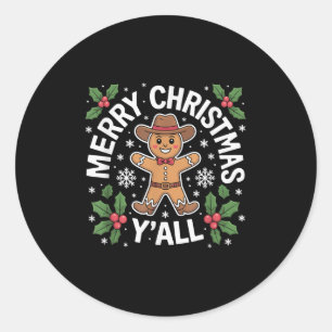 Adesivo Redondo Feliz Natal Yall Gingercake Cowboy Howdy West