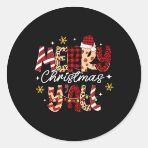 Adesivo Redondo Feliz Natal Y'all Natal Xmas Men Women Kid