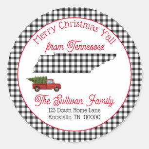Adesivo Redondo Feliz Natal Y'all Tennessee Return Address