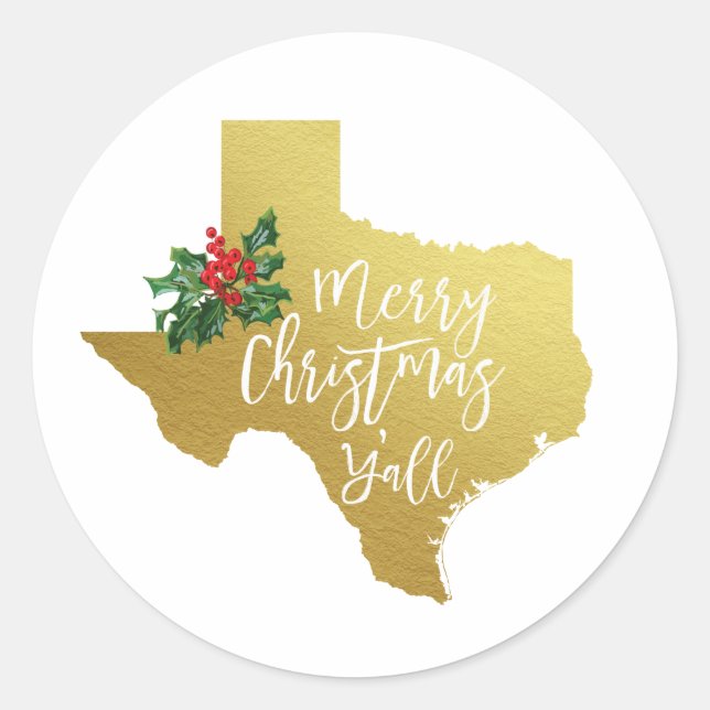 Adesivo Redondo Feliz Natal Y'all Texas Sticker (Frente)