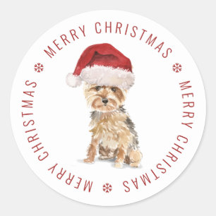Adesivo Redondo Feliz Natal Yorkshire Terrier Fofo