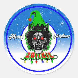 Adesivo Redondo Feliz Natal Zumbi Script Branco
