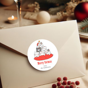 Adesivo Redondo Feliz Natalzinho Gatos Fofos Personalizados 