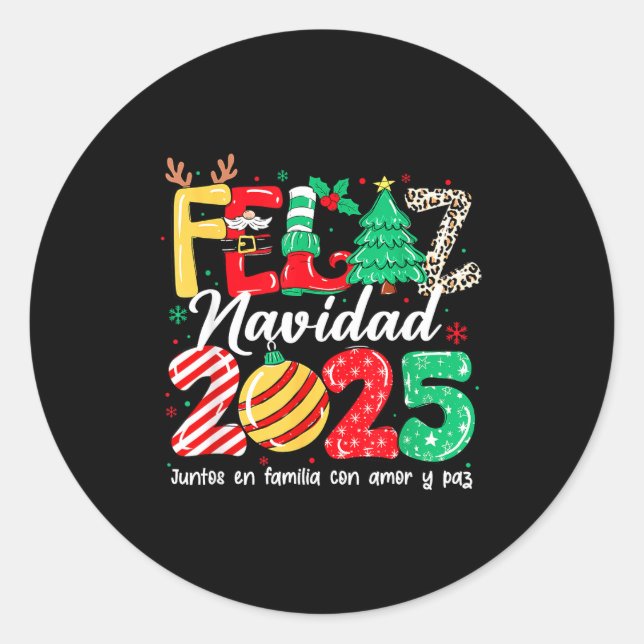 Adesivo Redondo Feliz Navidad 2025 Spanish Christmas Mexican Famil (Frente)