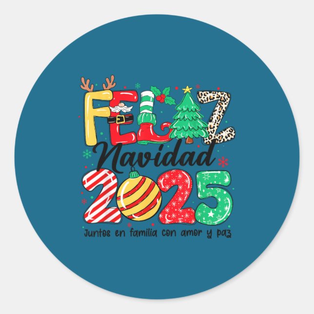 Adesivo Redondo Feliz Navidad 2025 Spanish Christmas Mexican Famil (Frente)