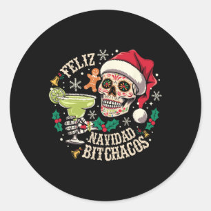 Adesivo Redondo Feliz Navidad Achos Funny Skull Espanha Feliz Chri