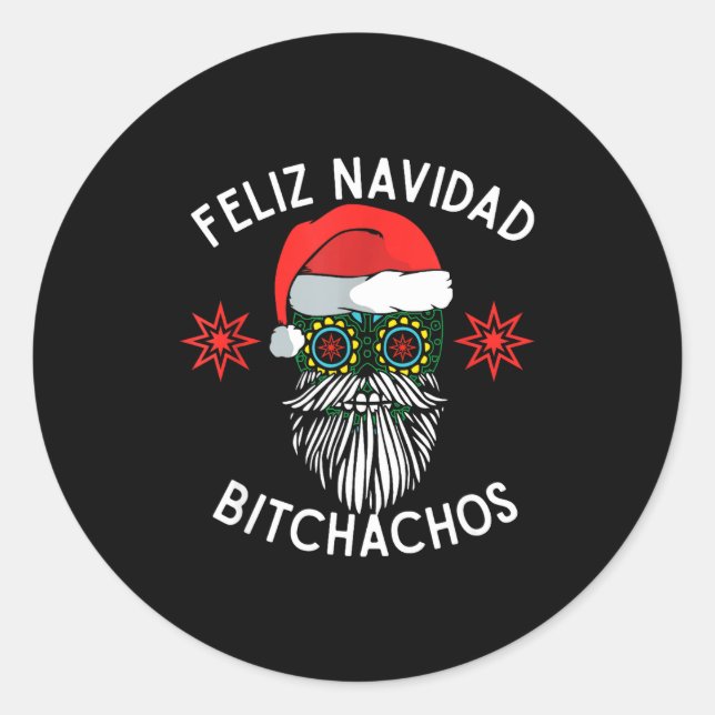 Adesivo Redondo Feliz Navidad Achos Funny Spanish Merry Christmas  (Frente)