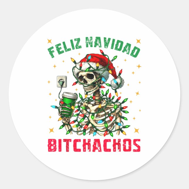 Adesivo Redondo Feliz Navidad Achos Shirt Merry Xmas Christmas Lig (Frente)