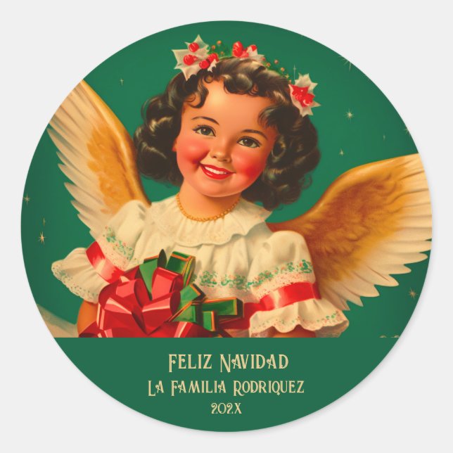 Adesivo Redondo "Feliz Navidad" Angel Round Sticker (Frente)