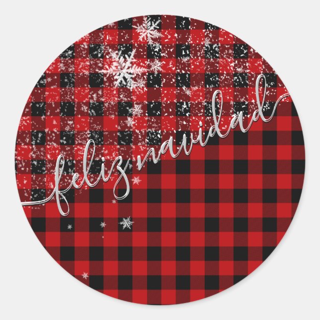 Adesivo Redondo Feliz Navidad En Escriura Manuscrita Nevando (Frente)
