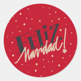 Adesivo Redondo Feliz Navidad, Feliz Natal, Vermelho, Dourado
